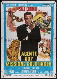 4k0500 GOLDFINGER Italian 1p R1970s art of Sean Connery as James Bond + sexy golden Shirley Eaton!