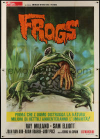 4k0158 FROGS Italian 2p 1972 great art of man-eating amphibian with human hand hanging from mouth!