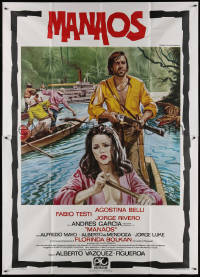 4k0480 SLAVES FROM PRISON CAMP MANAOS Italian 2p 1980 Piovano art of Testi in boat with sexy woman!