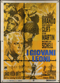 4k0484 YOUNG LIONS Italian 2p R1960s Nistri art of Nazi Marlon Brando, Dean Martin & Montgomery Clift!