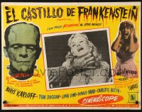 4k0124 FRANKENSTEIN 1970 Mexican LC 1958 c/u of monster's hand choking sexy girl, Karloff shown!