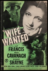 4k0070 WIFE WANTED pressbook 1946 Kay Francis, Paul Cavanagh, Robert Shayne, crime thriller, rare!