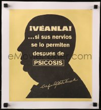 4k0040 PSYCHO linen 12x13 Spanish special poster 1960 great silhouette of Alfred Hitchcock, rare!