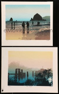 4k0031 SET OF 2 GRELL ART PRINTS signed group of 2 limited edition art prints 2000s by Grell, Beachwalk, Landing