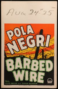 4k0236 BARBED WIRE WC 1927 Pola Negri World War I romance, cool silhouette art, ultra rare!