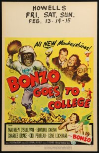 4k0248 BONZO GOES TO COLLEGE WC 1952 wacky art of chimp playing football, new monkeyshines, rare!