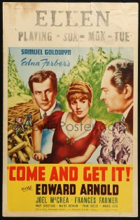 4k0261 COME & GET IT WC 1936 Frances Farmer, Joel McCrea, Edward Arnold, Howard Hawks, Wyler, rare!