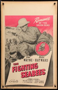 4k0280 FIGHTING SEABEES WC 1944 art of Navy man John Wayne carrying pretty Susan Hayward in WWII!