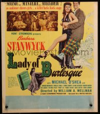 4k0317 LADY OF BURLESQUE WC 1943 art of sexy Barbara Stanwyck as Gypsy Rose Lee-like stripper!