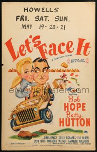 4k0321 LET'S FACE IT WC 1943 cool art of Bob Hope & Betty Hutton in jeep, songs by Cole Porter!
