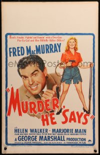 4k0342 MURDER HE SAYS WC 1945 classic Fred MacMurray hillbilly killer-diller, Walker, great art!