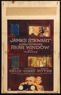 4k0357 REAR WINDOW WC 1954 Alfred Hitchcock, voyeur Jimmy Stewart w/ binoculars & sexy Grace Kelly!