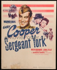 4k0370 SERGEANT YORK WC 1941 great headshot artwork of Gary Cooper in uniform, Howard Hawks