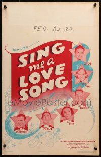 4k0374 SING ME A LOVE SONG WC 1937 James Melton, Patricia Ellis, Hugh Herbert, Zasu Pitts, rare!