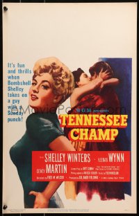 4k0385 TENNESSEE CHAMP WC 1954 Bombshell Shelley Winters takes on a guy w/Sunday punch, boxing, rare!
