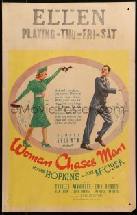 4k0401 WOMAN CHASES MAN WC 1937 great close up art of Miriam Hopkins & Joel McCrea, very rare!