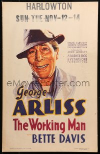 4k0402 WORKING MAN WC 1933 art of George Arliss, Bette Davis billed but not pictured, ultra rare!