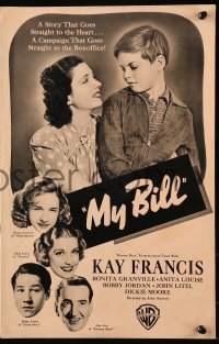 4k0059 MY BILL pressbook 1938 poor beautiful Kay Francis, widowed with four children, very rare!
