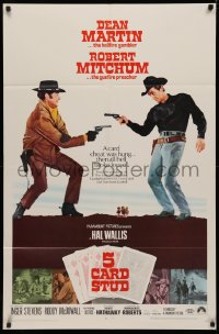 4m0594 5 CARD STUD 1sh 1968 Dean Martin & Robert Mitchum play poker & point guns at each other!