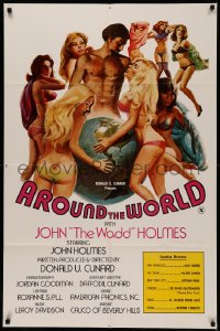 4m0622 AROUND THE WORLD WITH JOHN THE WADD HOLMES 1sh 1975 art of sexy women surrounding the globe!