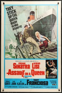 4m0626 ASSAULT ON A QUEEN 1sh 1966 art of Frank Sinatra & sexy Virna Lisi on submarine deck!