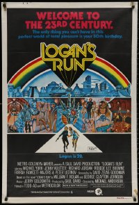 4m0310 LOGAN'S RUN Aust 1sh 1976 art of Michael York & Jenny Agutter running away by Charles Moll!