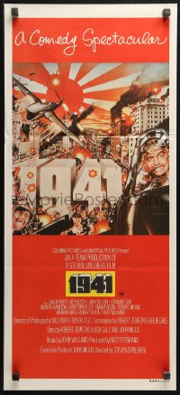 4m0334 1941 Aust daybill 1979 Spielberg, art of John Belushi, Dan Aykroyd & cast by McMacken!