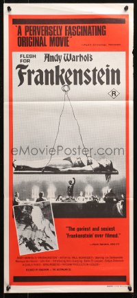 4m0344 ANDY WARHOL'S FRANKENSTEIN Aust daybill 1974 Joe Dallessandro, directed by Paul Morrissey!