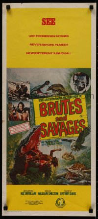 4m0362 BRUTES & SAVAGES Aust daybill 1977 wild art of native eaten by huge crocodile and more!