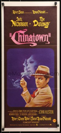 4m0375 CHINATOWN Aust daybill 1975 Amsel art of Nicholson & Faye Dunaway, Roman Polanski!