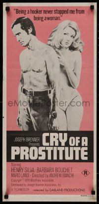 4m0384 CRY OF A PROSTITUTE Aust daybill 1976 full-length art of Henry Silva & sexy Barbara Bouchet!