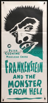 4m0411 FRANKENSTEIN & THE MONSTER FROM HELL Aust daybill R1970s completely wacky art of the monster!