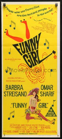 4m0416 FUNNY GIRL Aust daybill 1969 hand litho of Barbra Streisand, directed by William Wyler!