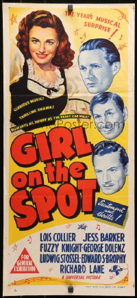 4m0420 GIRL ON THE SPOT Aust daybill 1946 film noir musical, smiling Lois Collier, Jess Barker!