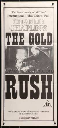 4m0421 GOLD RUSH Aust daybill R1970s gold mining in the Yukon, Charlie Chaplin classic!