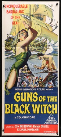 4m0423 GUNS OF THE BLACK WITCH Aust daybill 1961 the unconquerable barbarians of the sea, different!