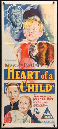 4m0426 HEART OF A CHILD Aust daybill 1958 great art of boy and his St. Bernard dog!