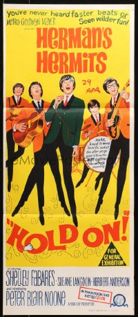 4m0429 HOLD ON Aust daybill 1966 rock & roll, great image of Herman's Hermits, Shelley Fabares!