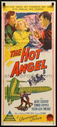 4m0431 HOT ANGEL Aust daybill 1958 Richardson Studio artwork of teenage hot rod rebel gangs!