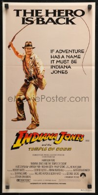 4m0442 INDIANA JONES & THE TEMPLE OF DOOM Aust daybill 1984 art of Harrison Ford, the hero is back!