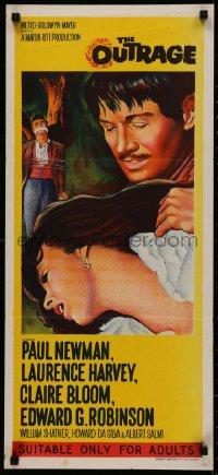 4m0478 OUTRAGE Aust daybill 1965 Paul Newman as a Mexican bandit in a loose remake of Rashomon!