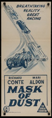 4m0485 RACE FOR LIFE Aust daybill 1954 cool car racing artwork, breathtaking reality!