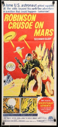 4m0492 ROBINSON CRUSOE ON MARS Aust daybill 1964 art of Paul Mantee & his man Friday!