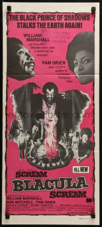 4m0499 SCREAM BLACULA SCREAM Aust daybill 1973 image of black vampire William Marshall & Pam Grier!