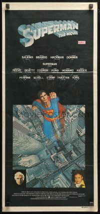 4m0519 SUPERMAN Aust daybill 1978 great art of hero Christopher Reeve flying from Metropolis!