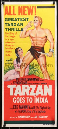 4m0523 TARZAN GOES TO INDIA Aust daybill 1962 great image of Jock Mahoney as the King of the Jungle!