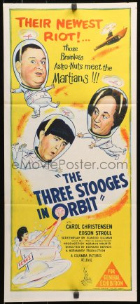 4m0531 THREE STOOGES IN ORBIT Aust daybill 1962 astro-nuts Moe, Larry & Curly-Joe meet the Martians!