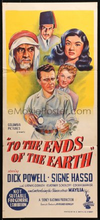 4m0534 TO THE ENDS OF THE EARTH Aust daybill 1947 drugs, cool montage art with Dick Powell!