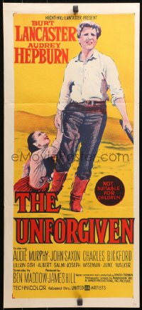 4m0541 UNFORGIVEN Aust daybill 1960 art of Burt Lancaster & Audrey Hepburn, John Huston, ultra rare!