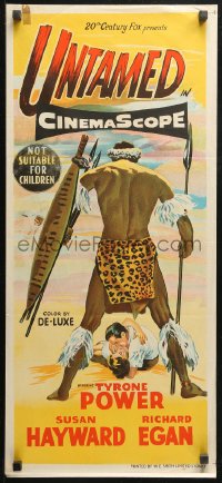 4m0543 UNTAMED Aust daybill 1955 art of Tyrone Power & Susan Hayward in Africa with native!